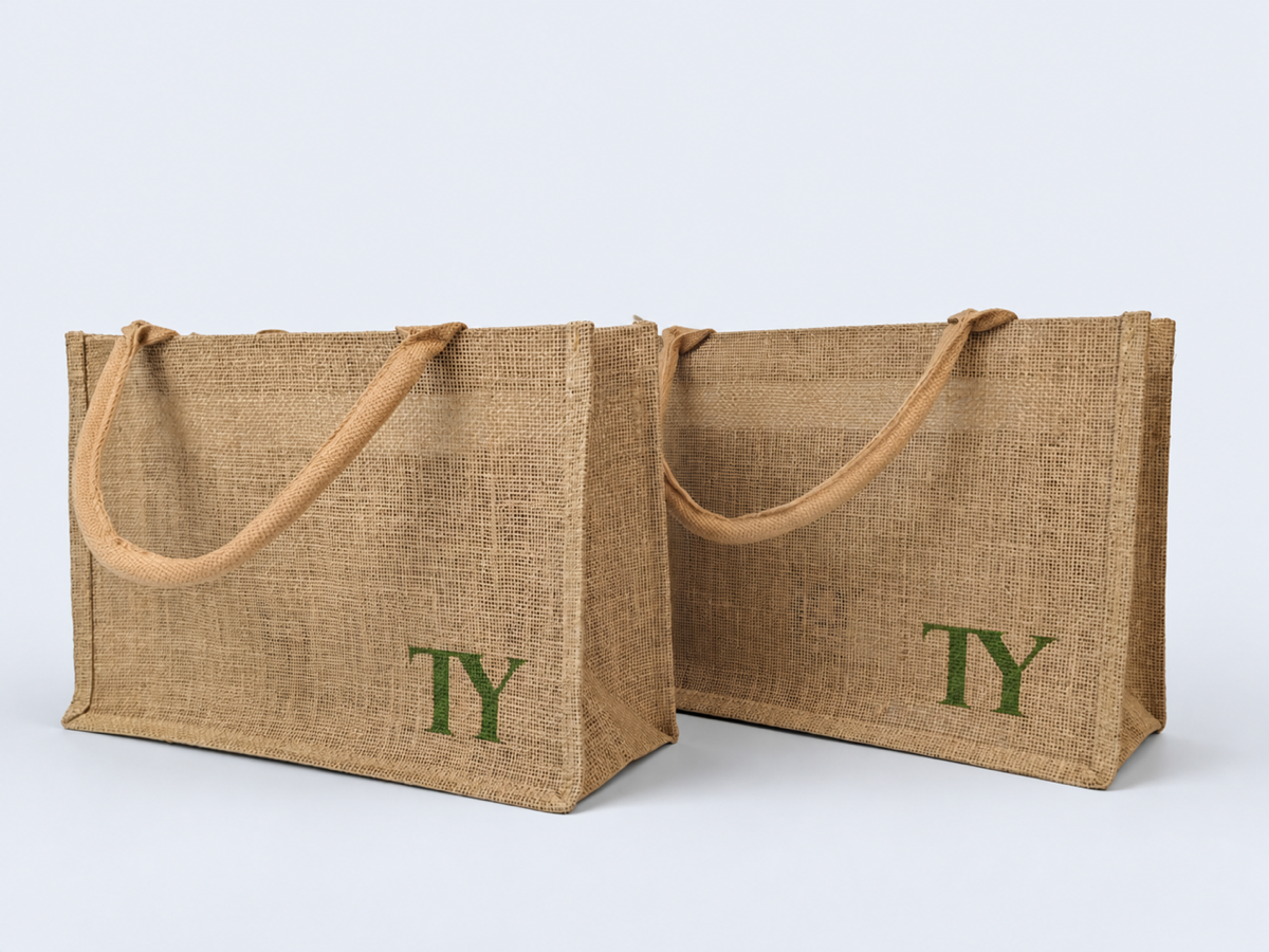 natural jute bags with handles and wide gusset for retail and promotional use