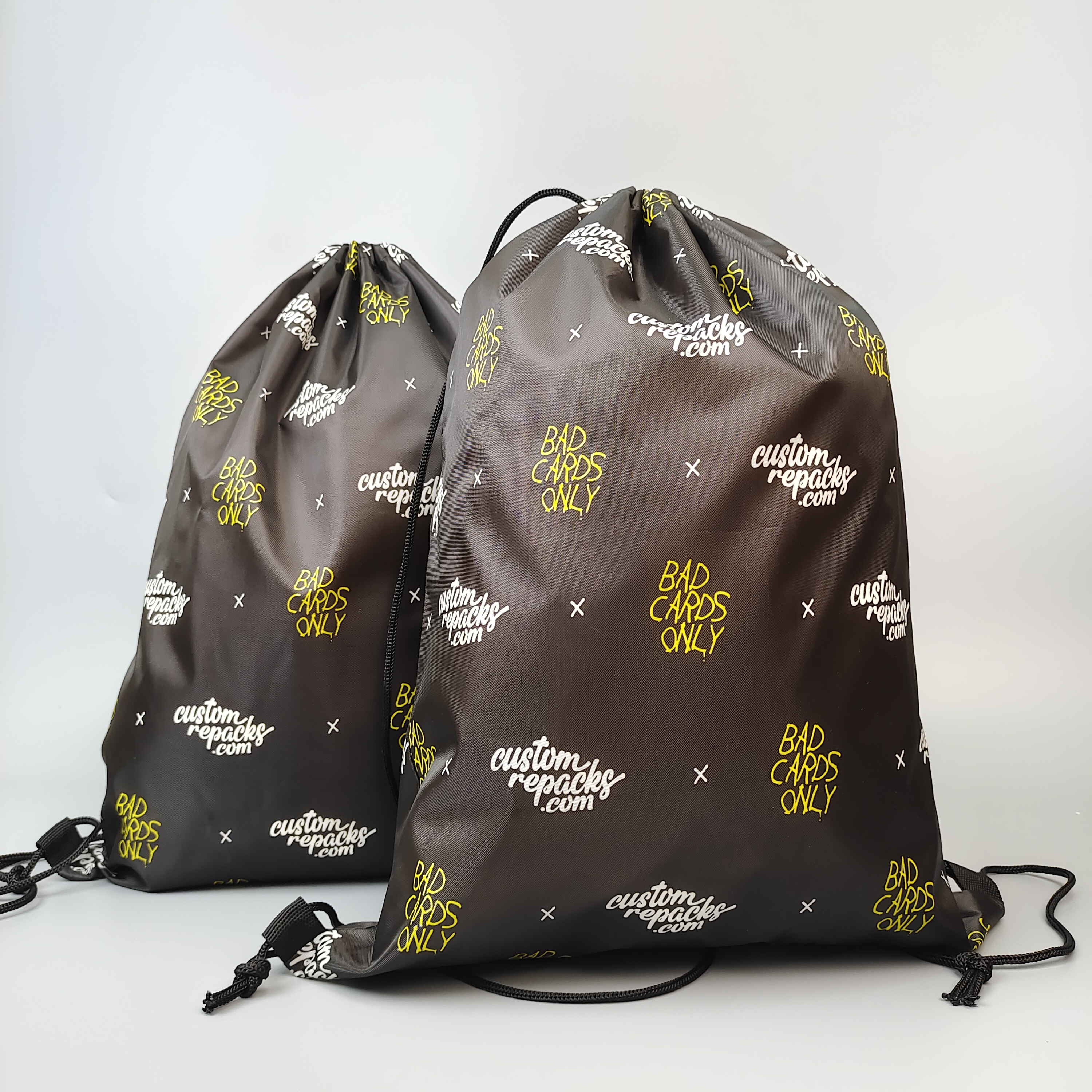 black polyester drawstring backpack with repeated all-over logo pattern - view 4