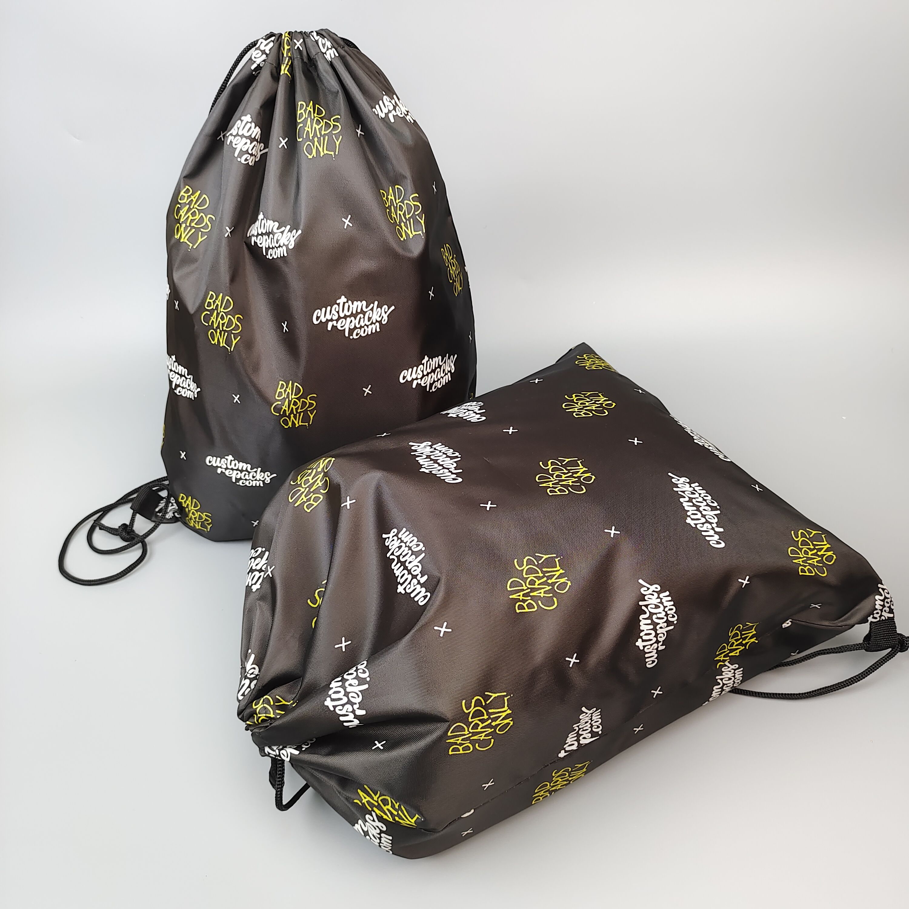 black polyester drawstring backpack with repeated all-over logo pattern - view 5