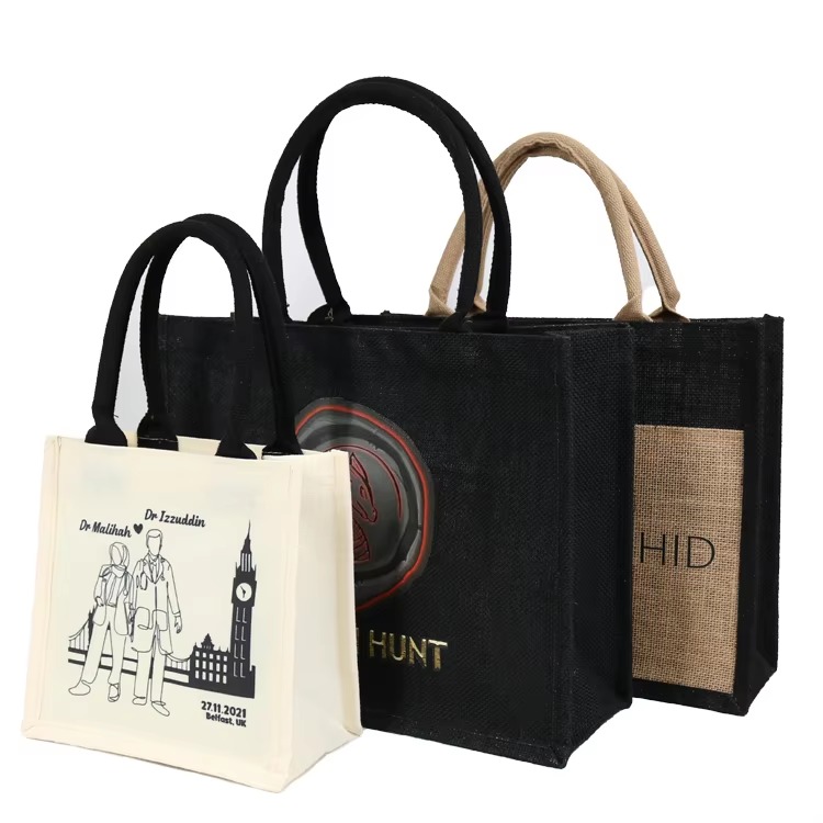 assorted logo jute tote bag collection product example - view 3