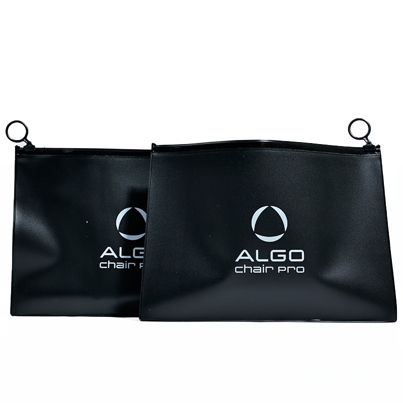 black frosted PVC zipper pouch with circular ring pull and printed branding - view 5