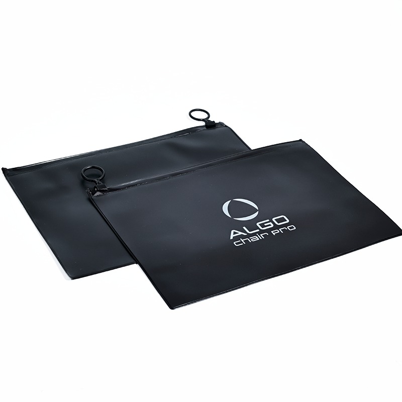 black frosted PVC zipper pouch with circular ring pull and printed branding - view 6