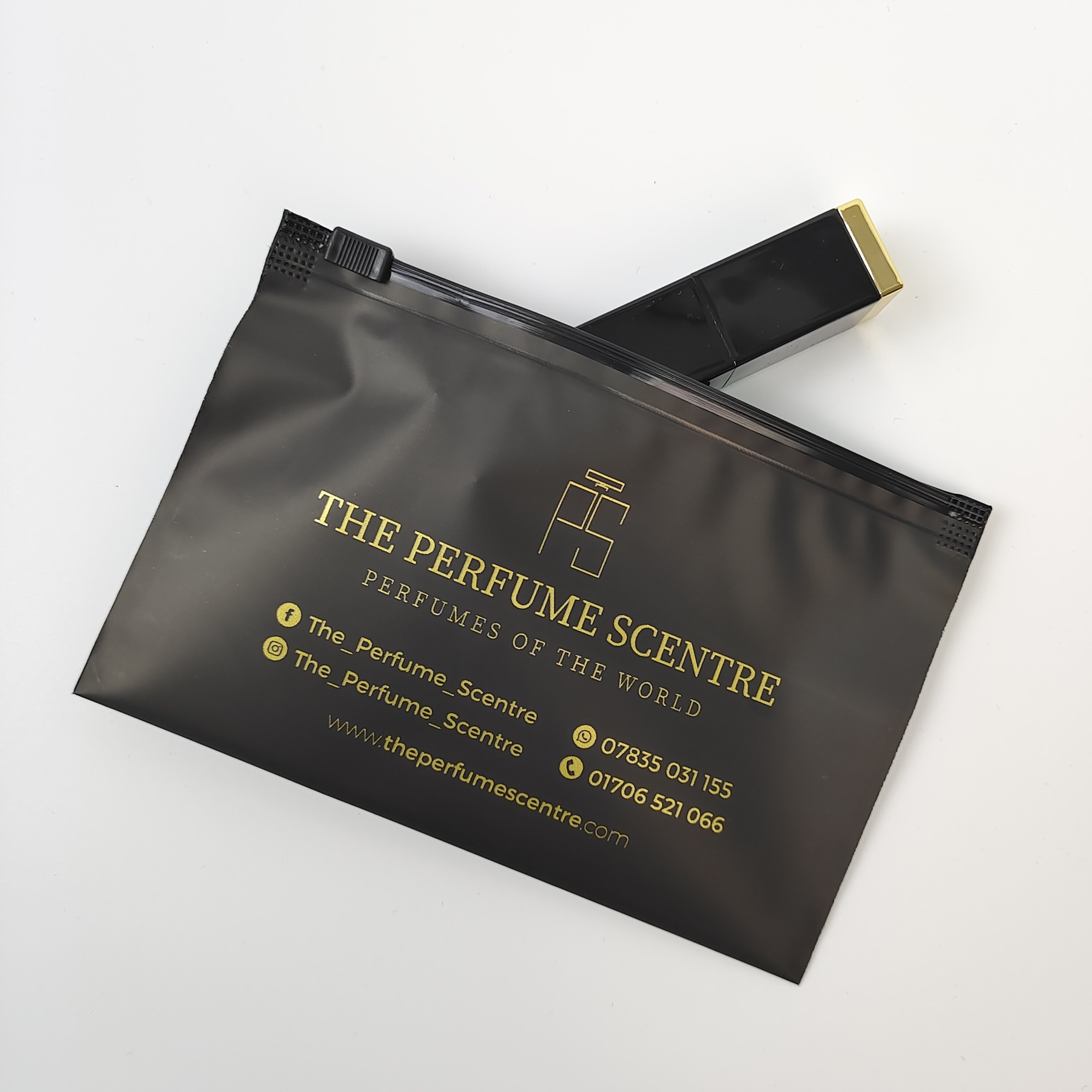 Black Frosted Zipper Bag with Gold Print view 1