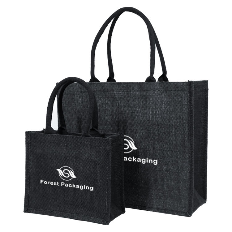 black logo jute tote size set product example - view 1