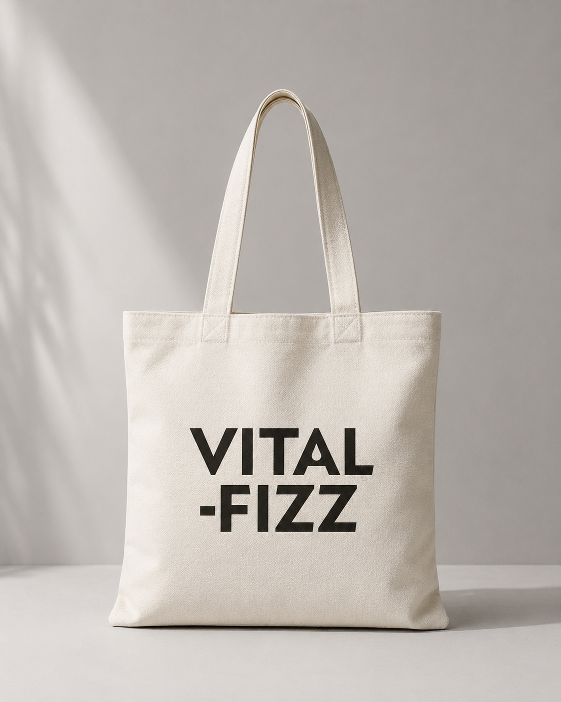natural canvas shoulder tote bag with black printed logo
