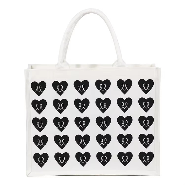 black message print jute tote product example - view 3