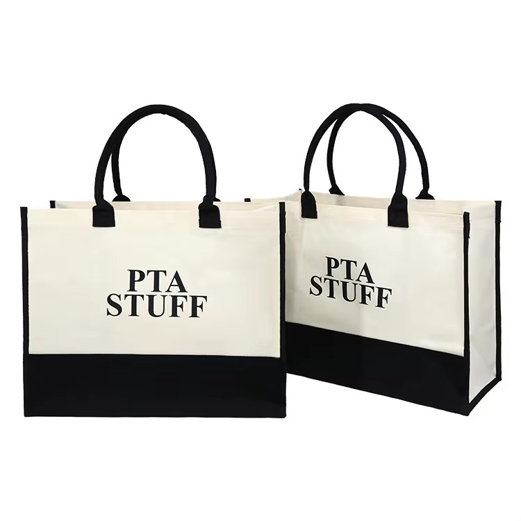 black message print jute tote product example - view 4