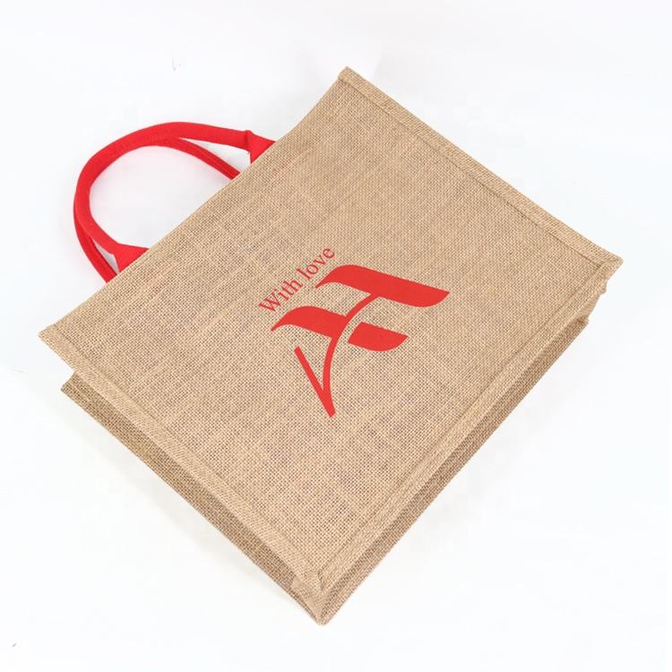 black message print jute tote product example - view 6