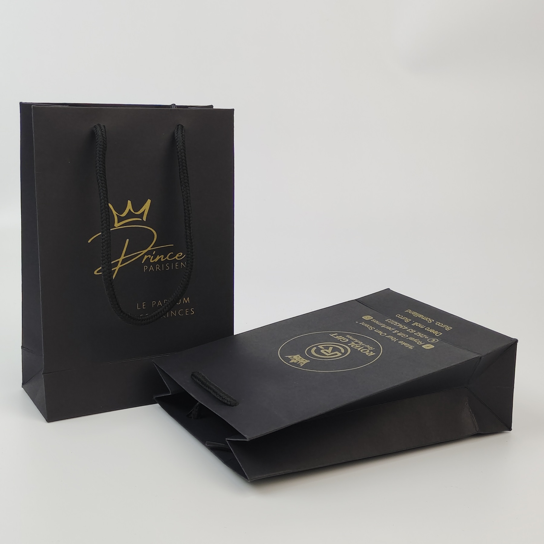 Black Paper Bag with Gold Print