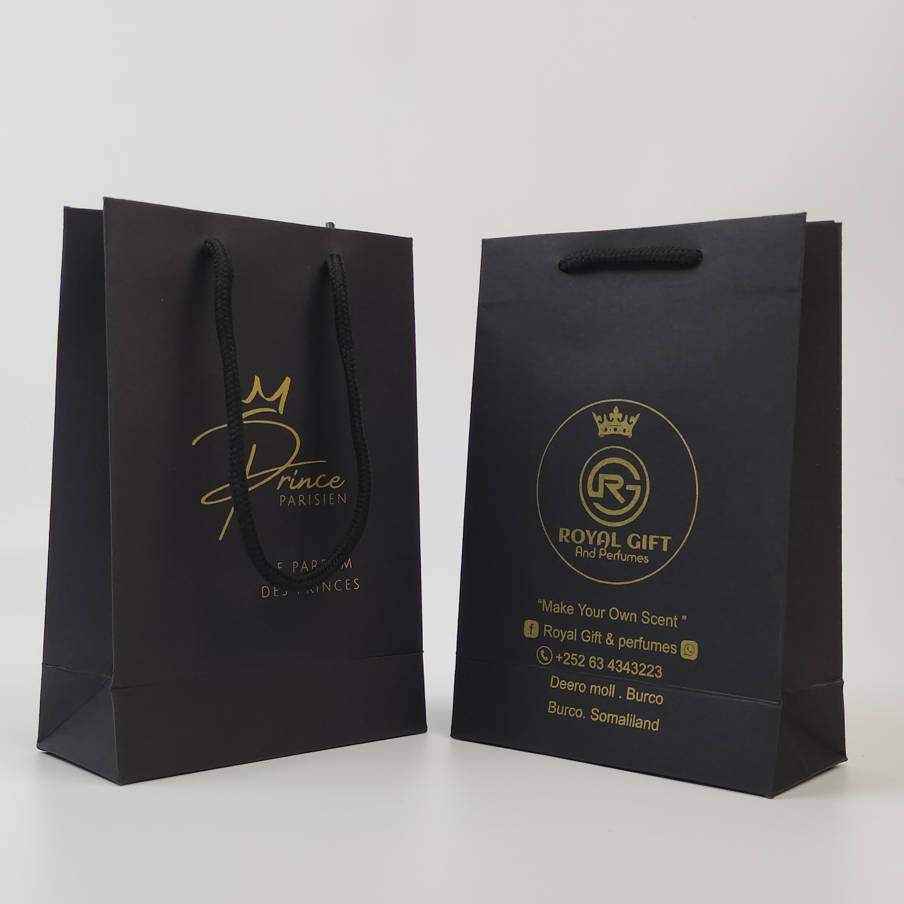 Black Paper Bag with Gold Print view 2