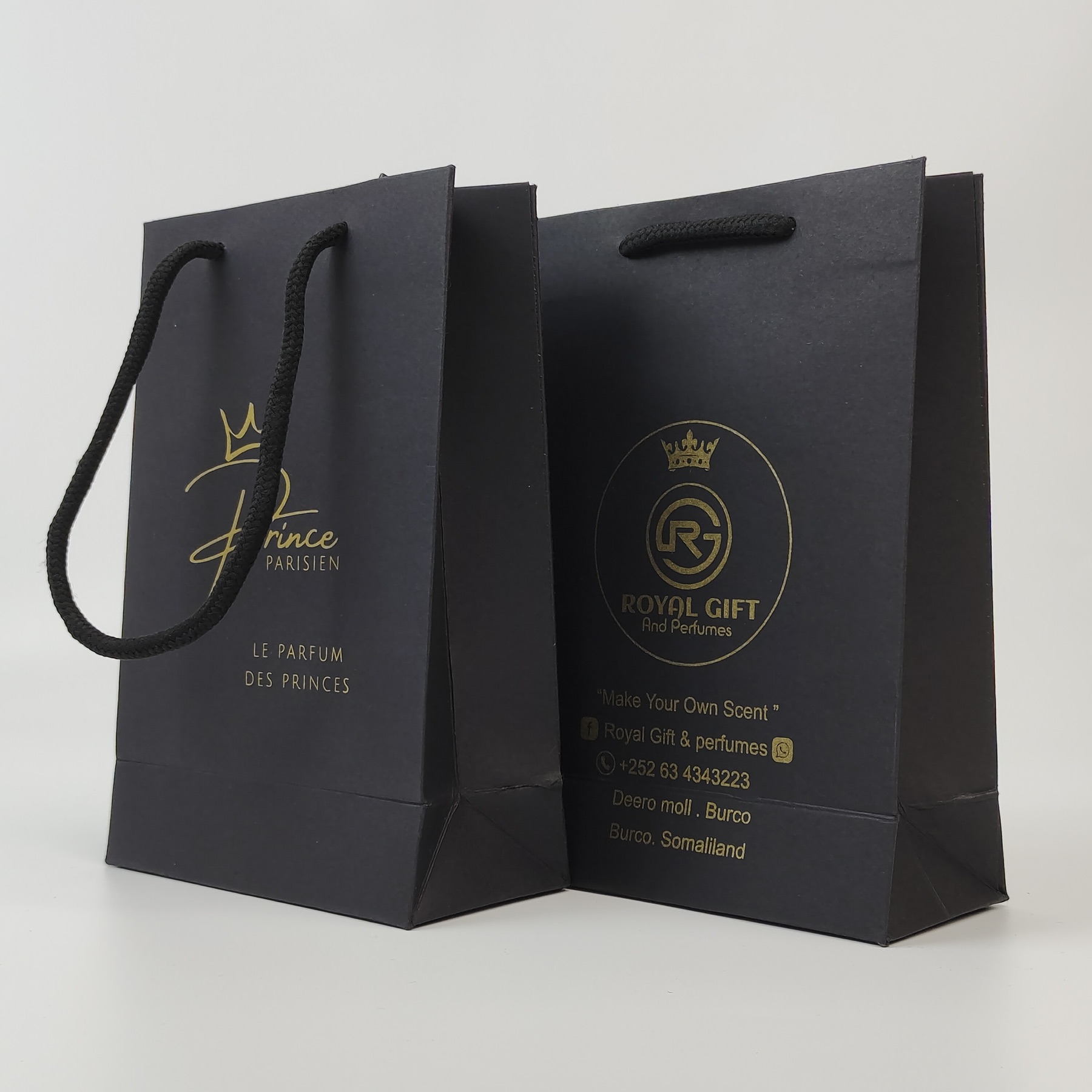 Black Paper Bag with Gold Print view 3