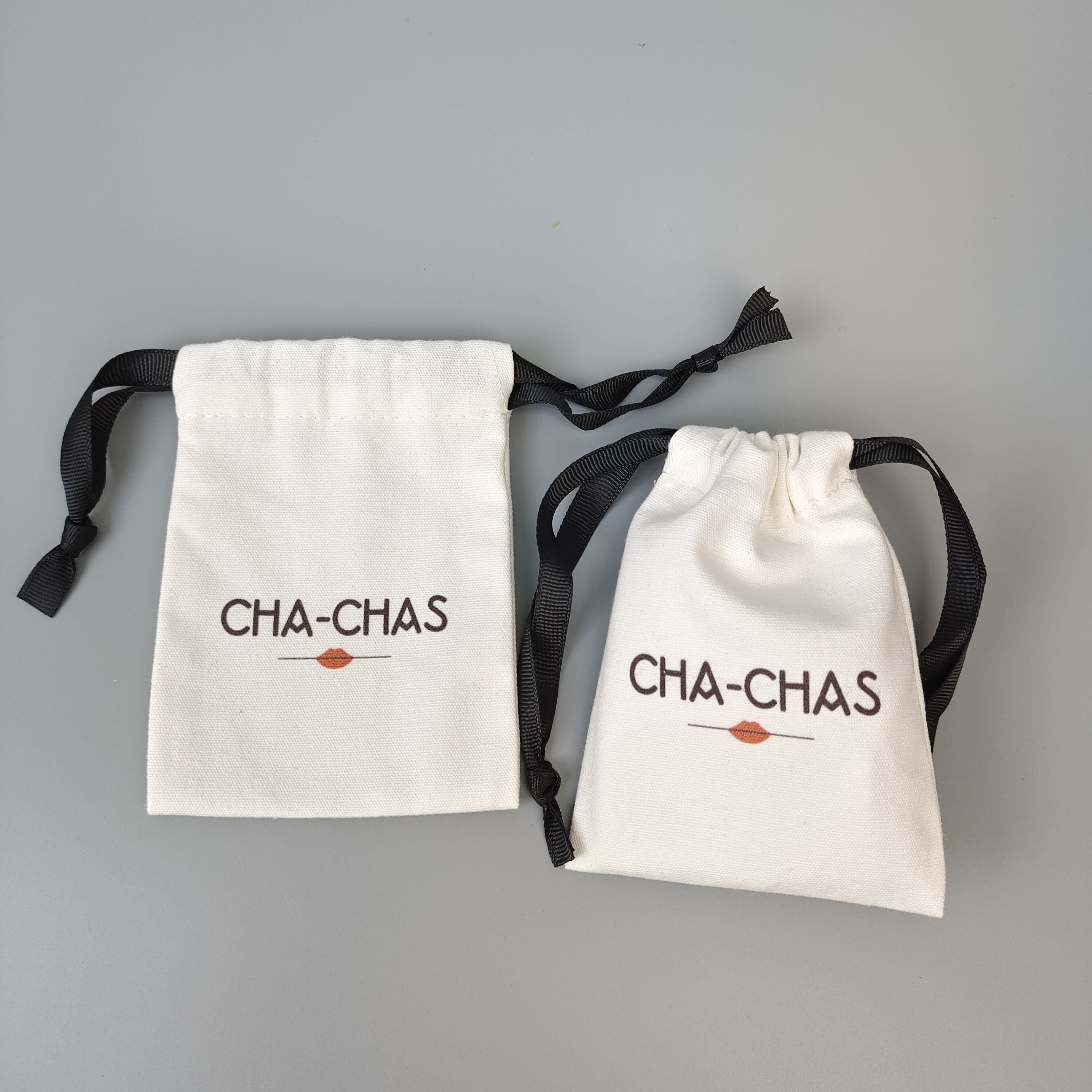 natural cotton drawstring bag with wide black ribbon - view 3