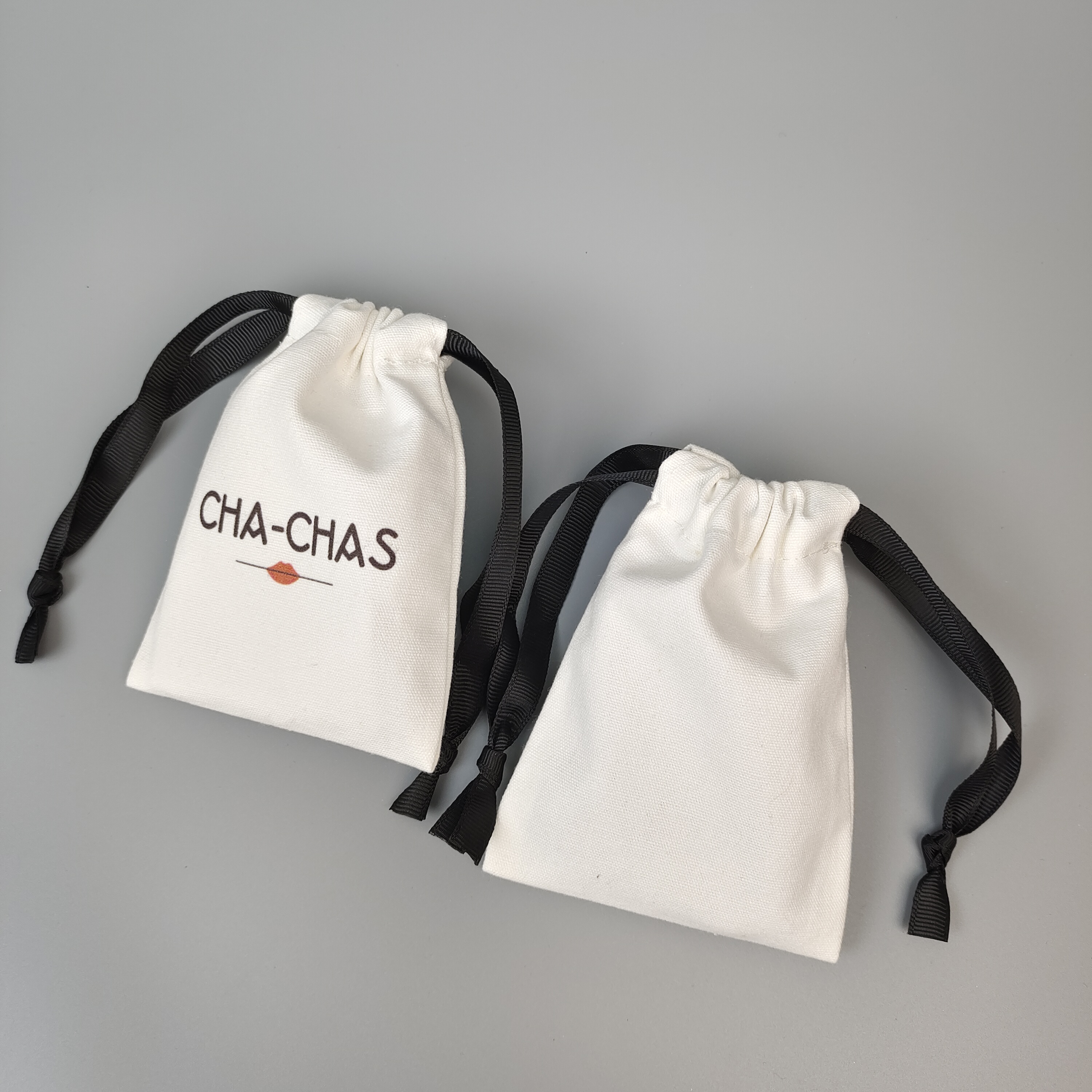 natural cotton drawstring bag with wide black ribbon - view 4