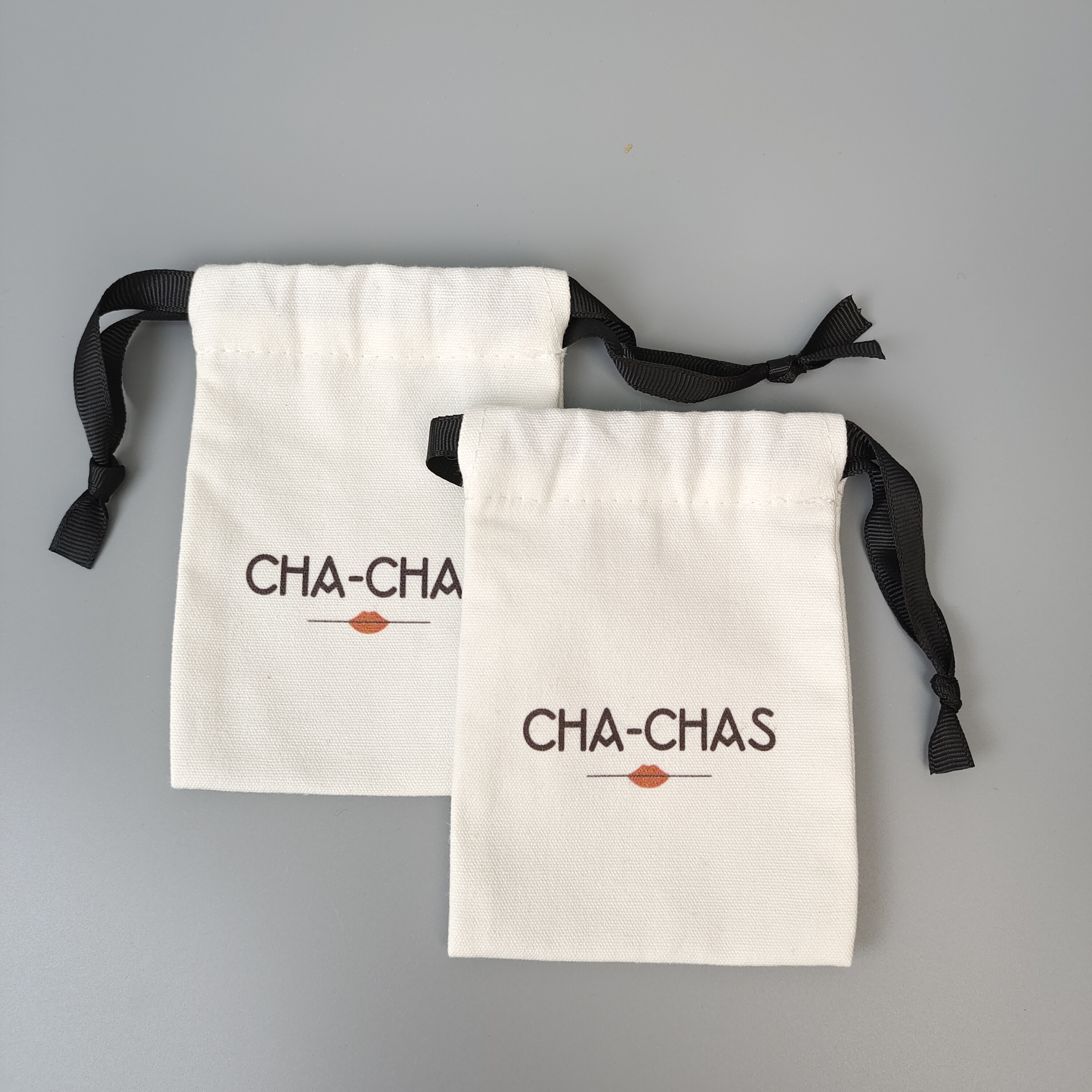natural cotton drawstring bag with wide black ribbon - view 5