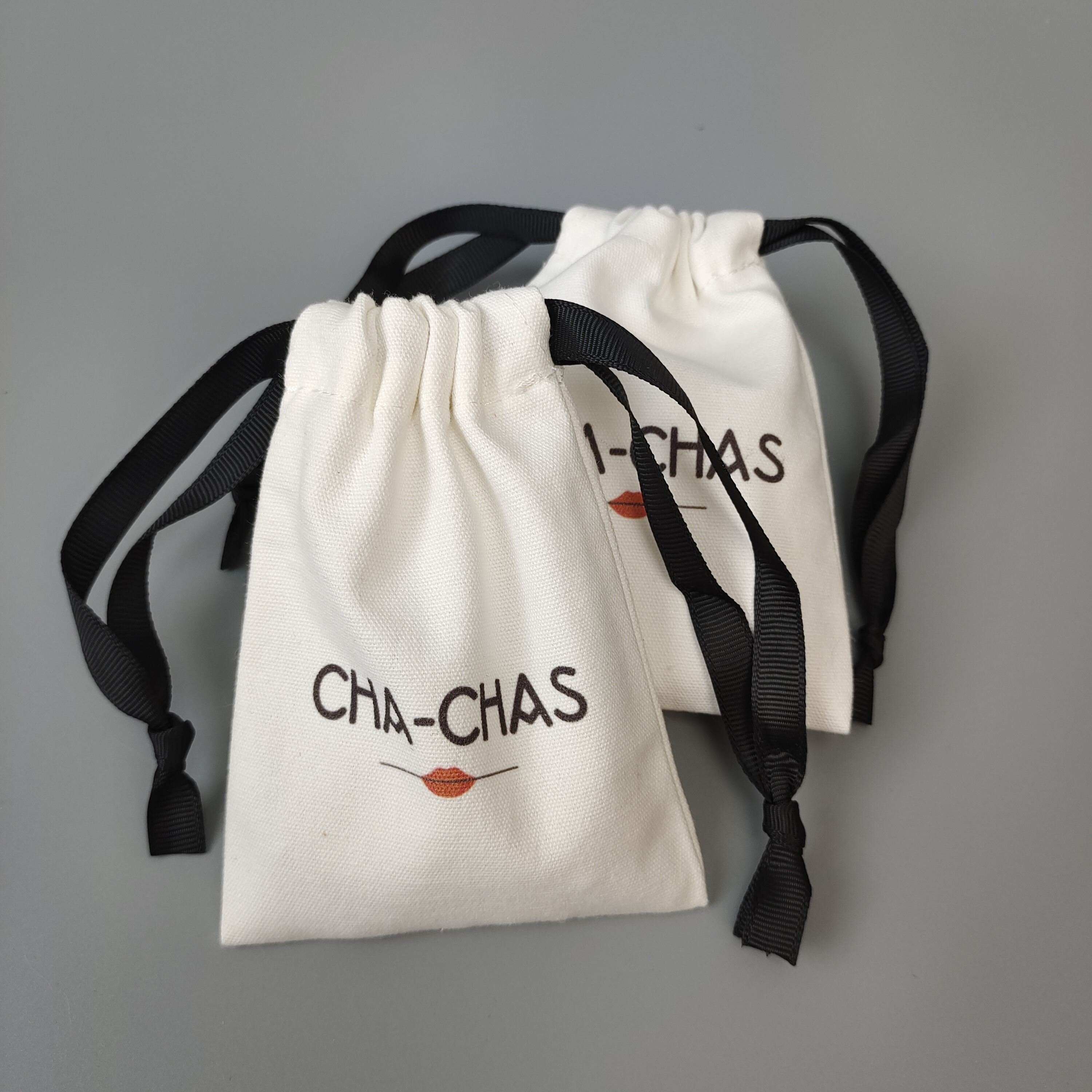 natural cotton drawstring bag with wide black ribbon - view 6