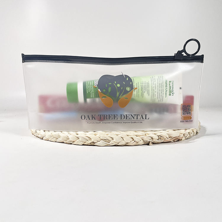 frosted dental kit PVC pouch with black zipper and ring pull - view 2