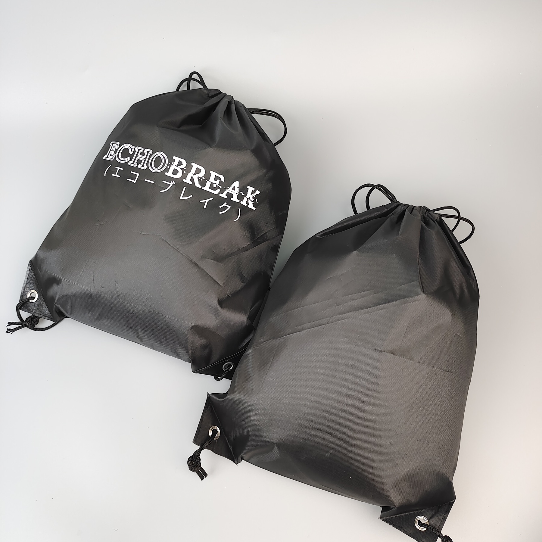 Black Screen-Printed Polyester Backpack