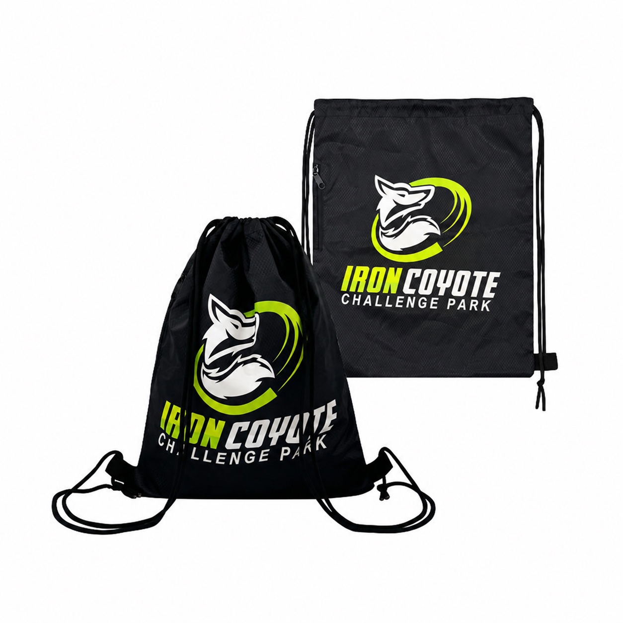 black full color sublimation polyester drawstring backpack with vertical zipper pocket - view 1
