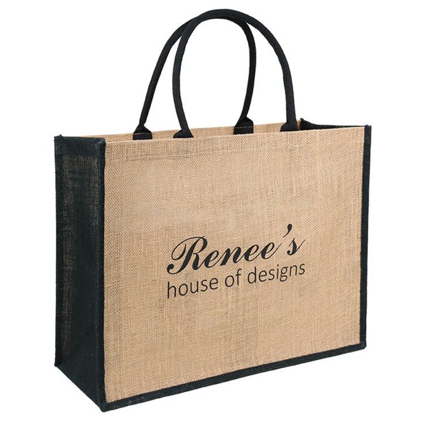 script logo jute tote with black trim product example