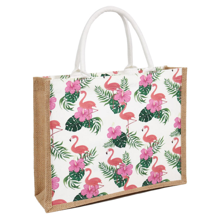 script logo jute tote with black trim product example - view 5