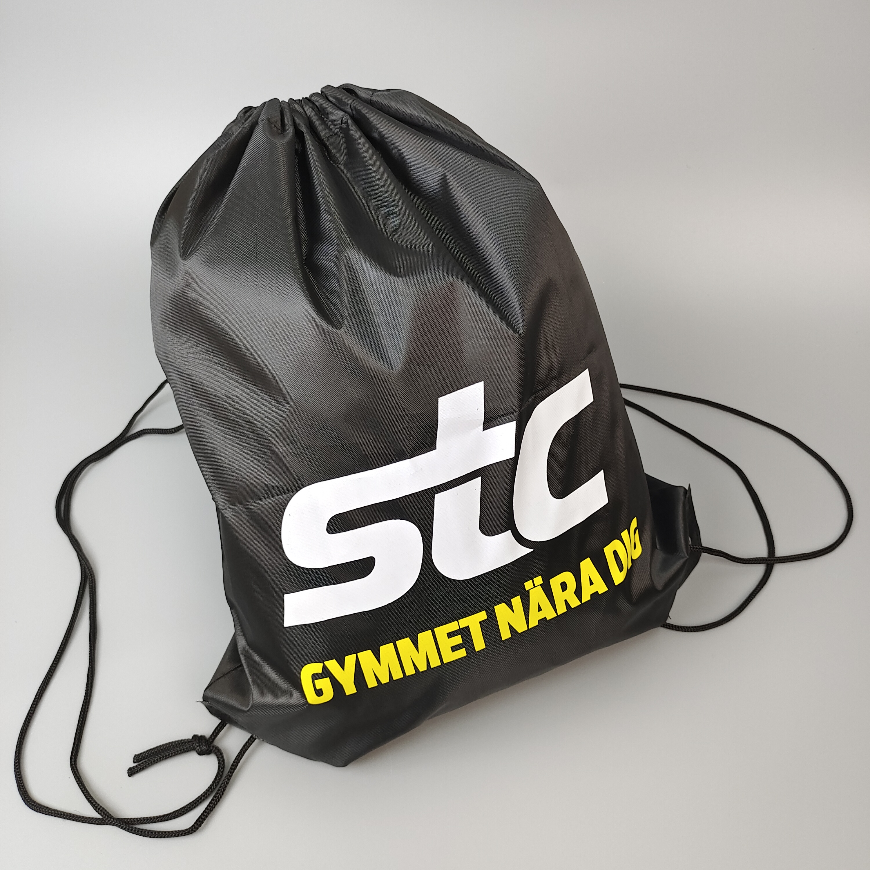 black polyester drawstring backpack with large white printed logo - view 6