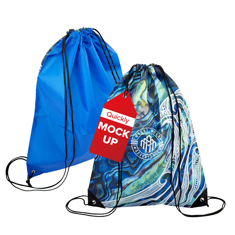 blue full color printed polyester drawstring bag set - view 1