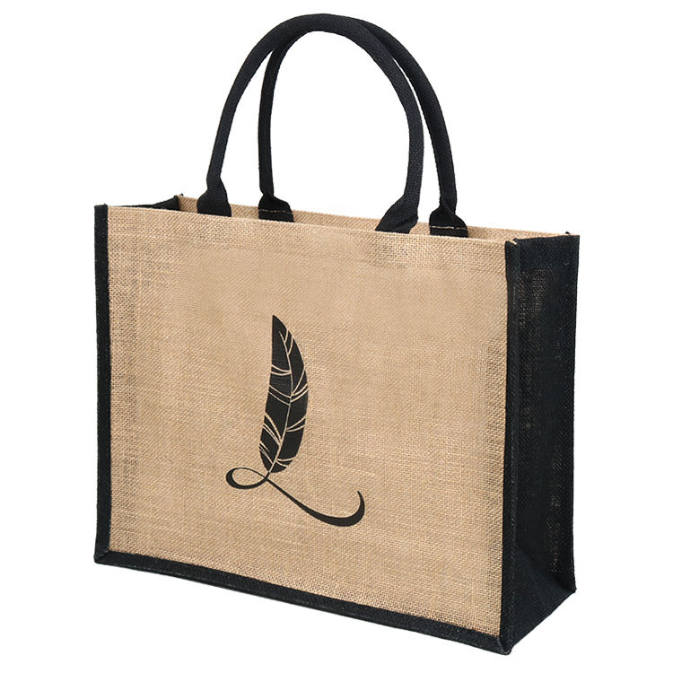 blue handle logo jute shopping tote product example - view 5