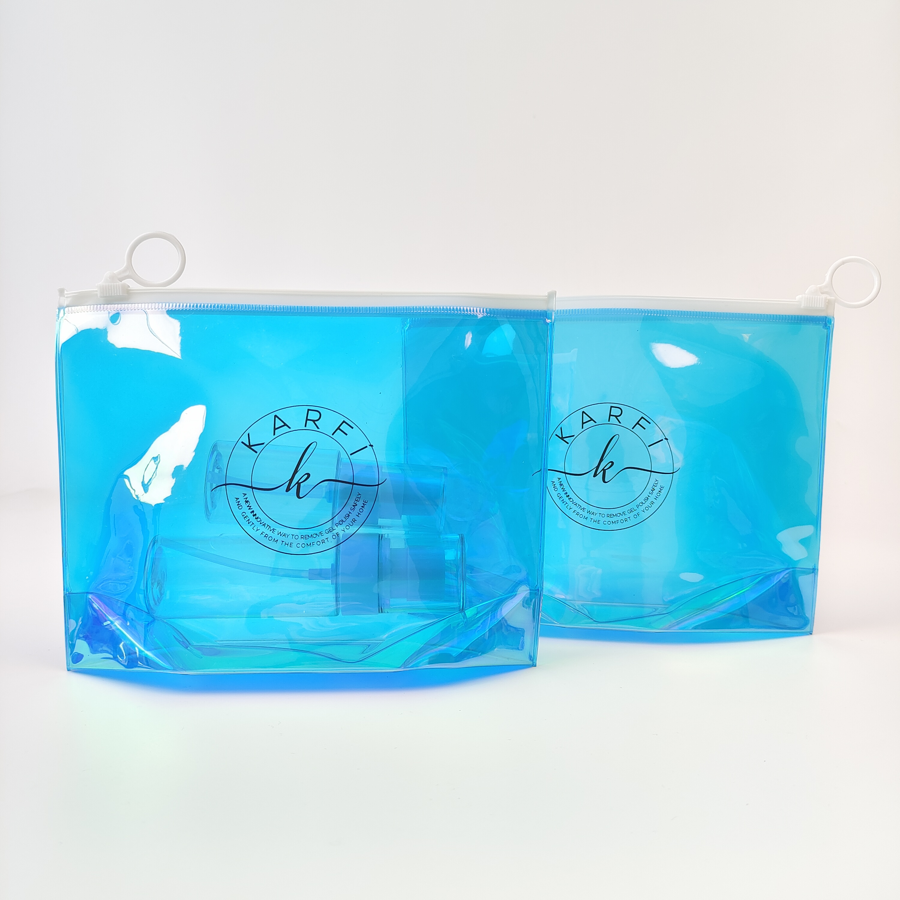blue holographic PVC zipper pouch with bottom gusset - view 5