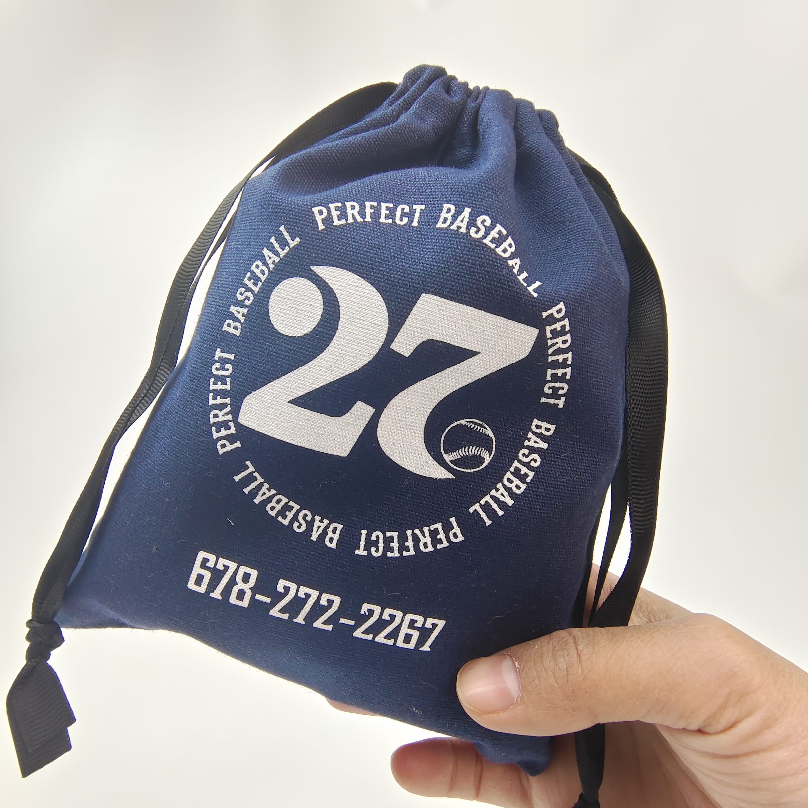 blue printed cotton drawstring bag with contrasting cords - view 2