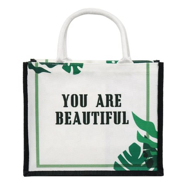 botanical panel jute tote bag product example