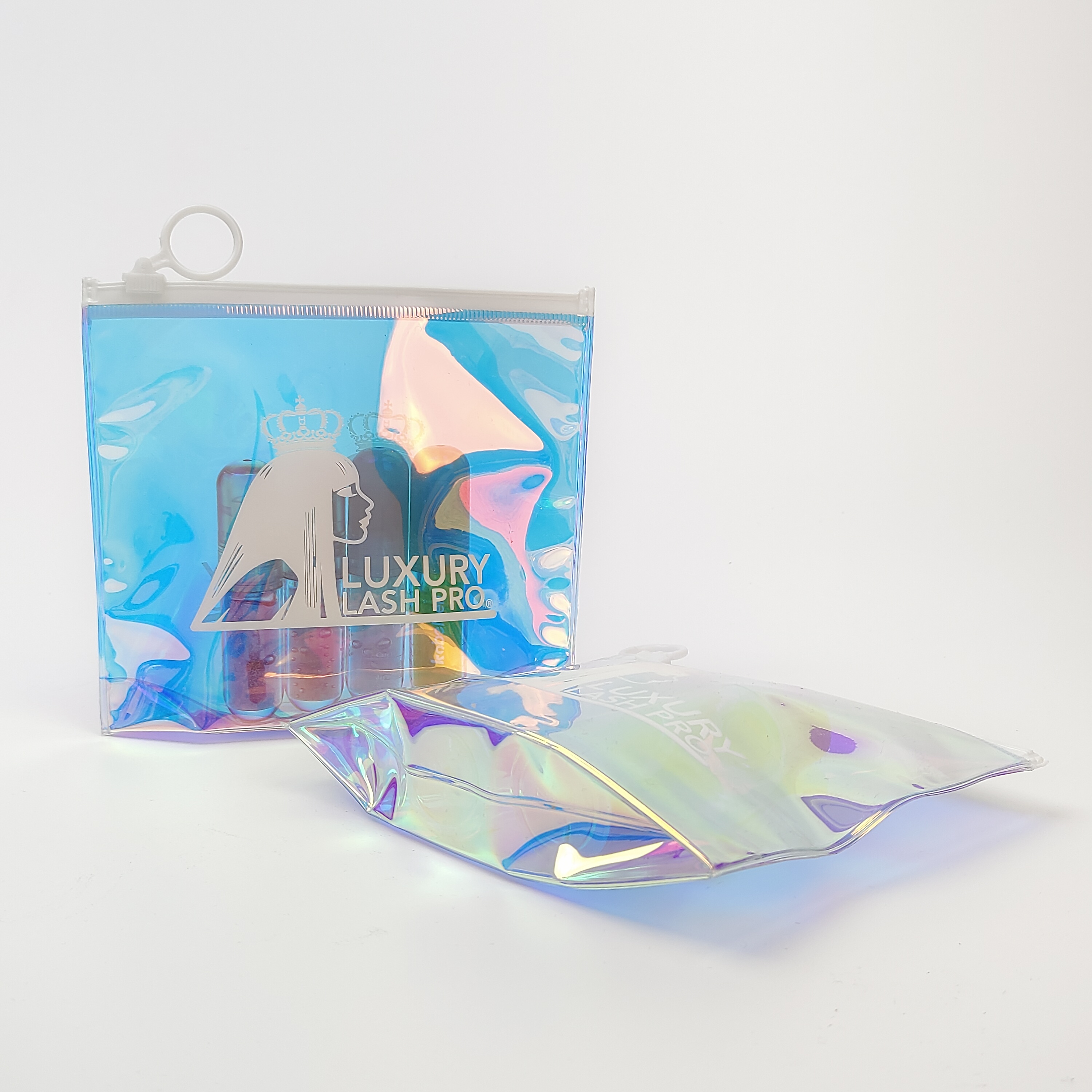 holographic PVC zipper bag with expandable bottom gusset - view 1