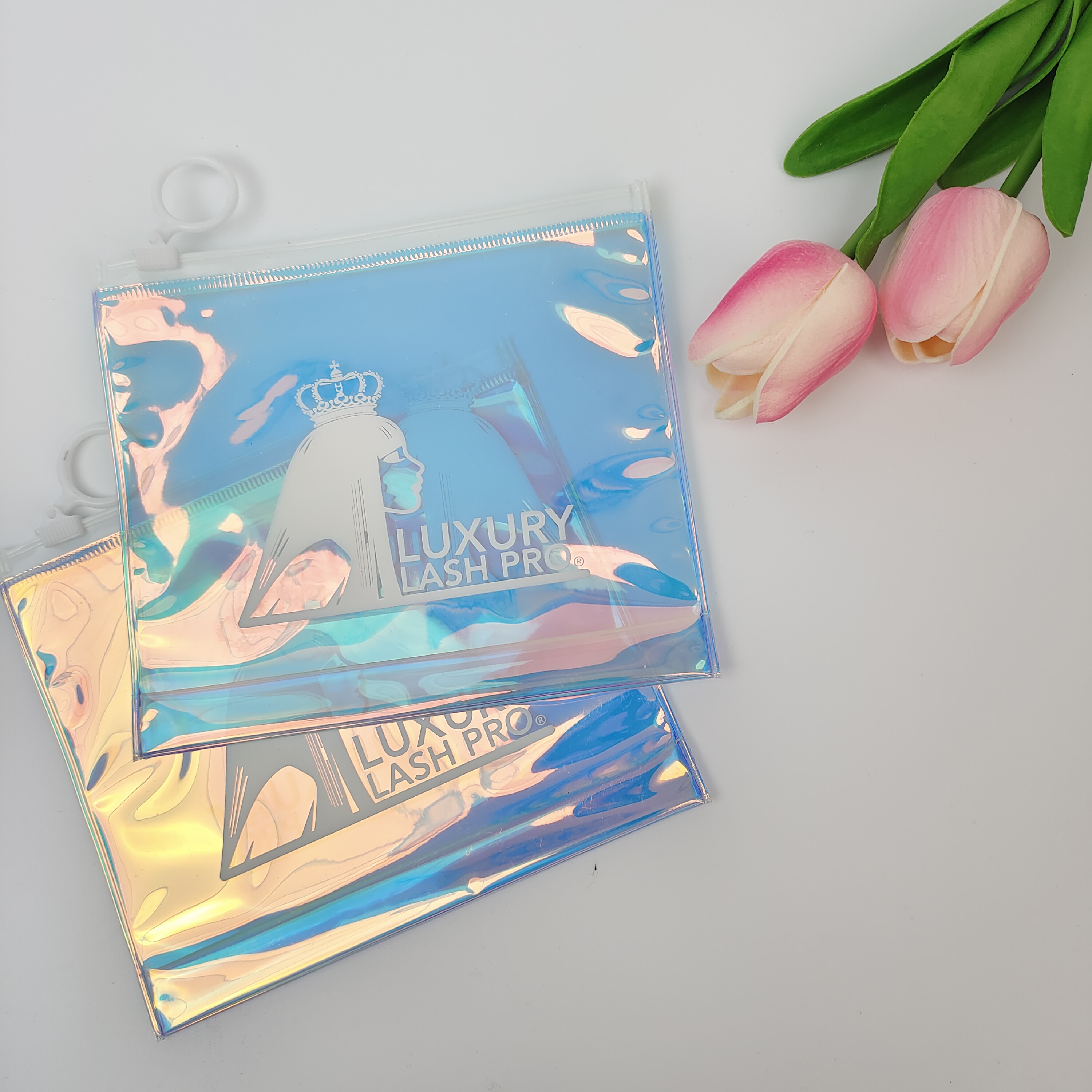 holographic PVC zipper bag with expandable bottom gusset - view 2