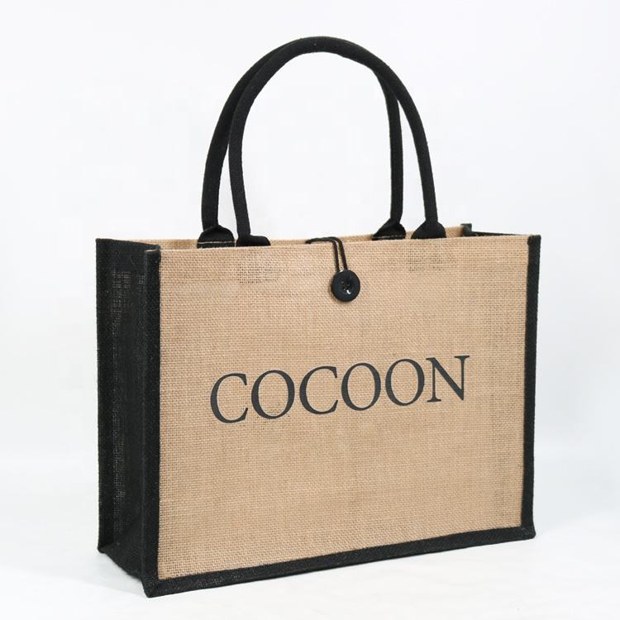 button closure jute tote with black trim product example