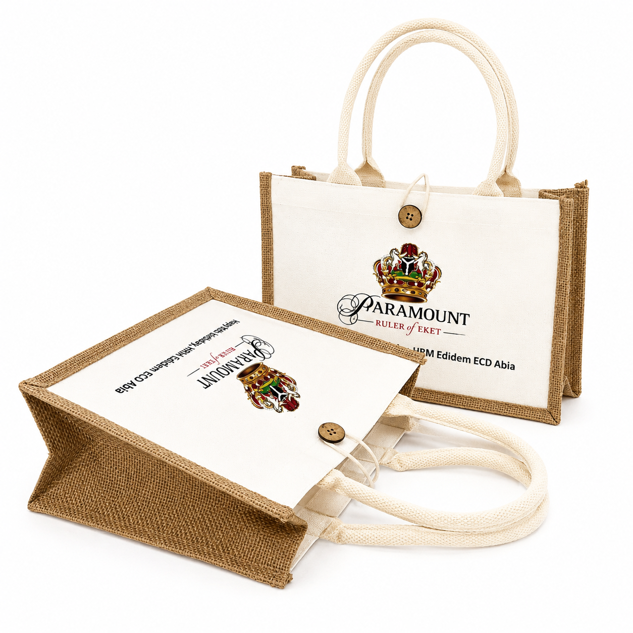 Button Closure Jute Canvas Bag