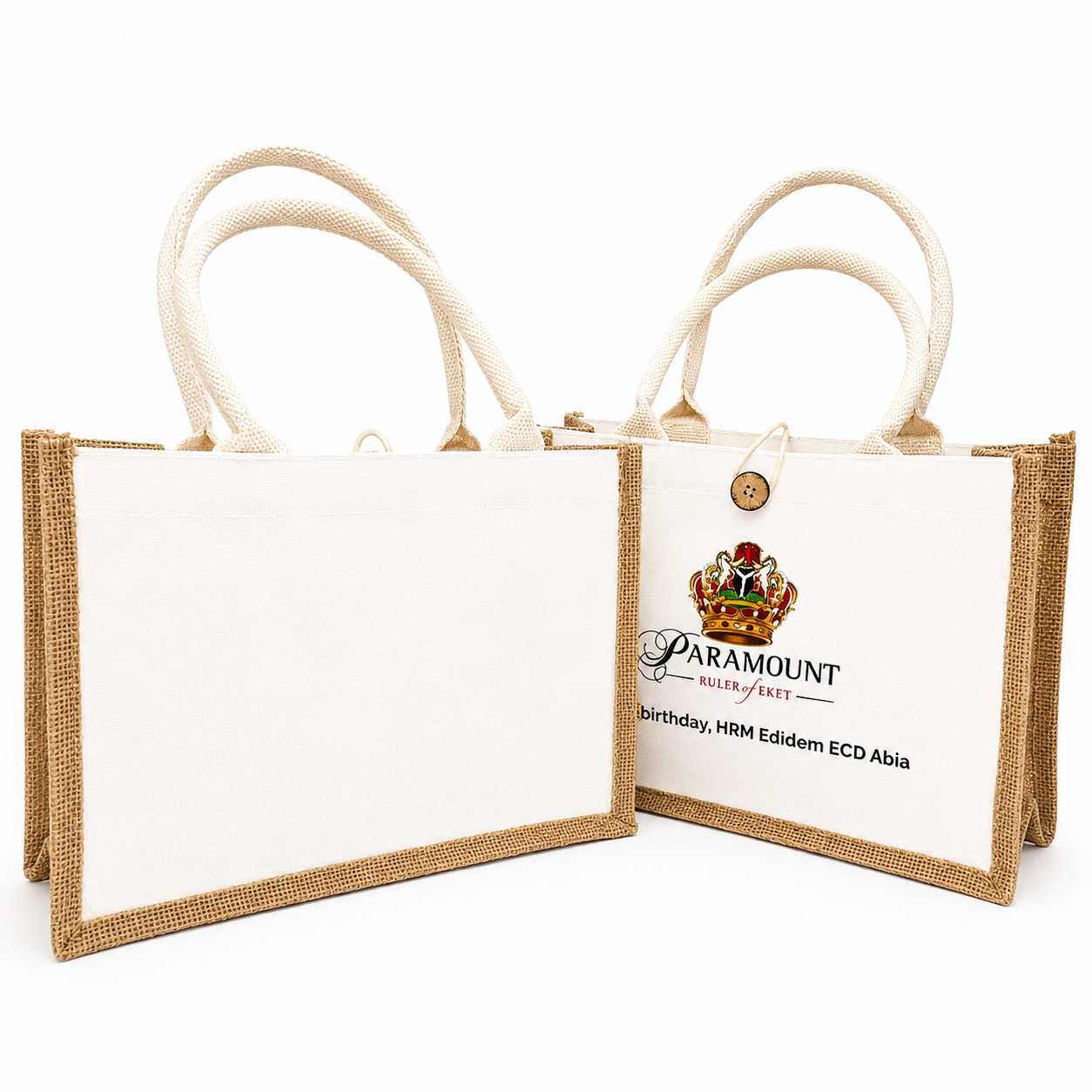Button Closure Jute Canvas Bag view 2