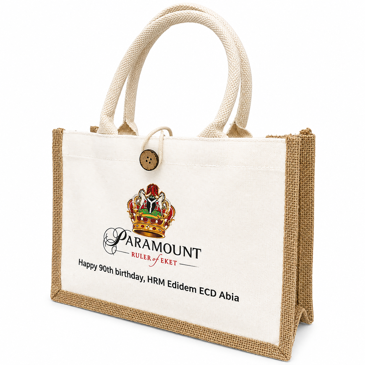 Button Closure Jute Canvas Bag view 3