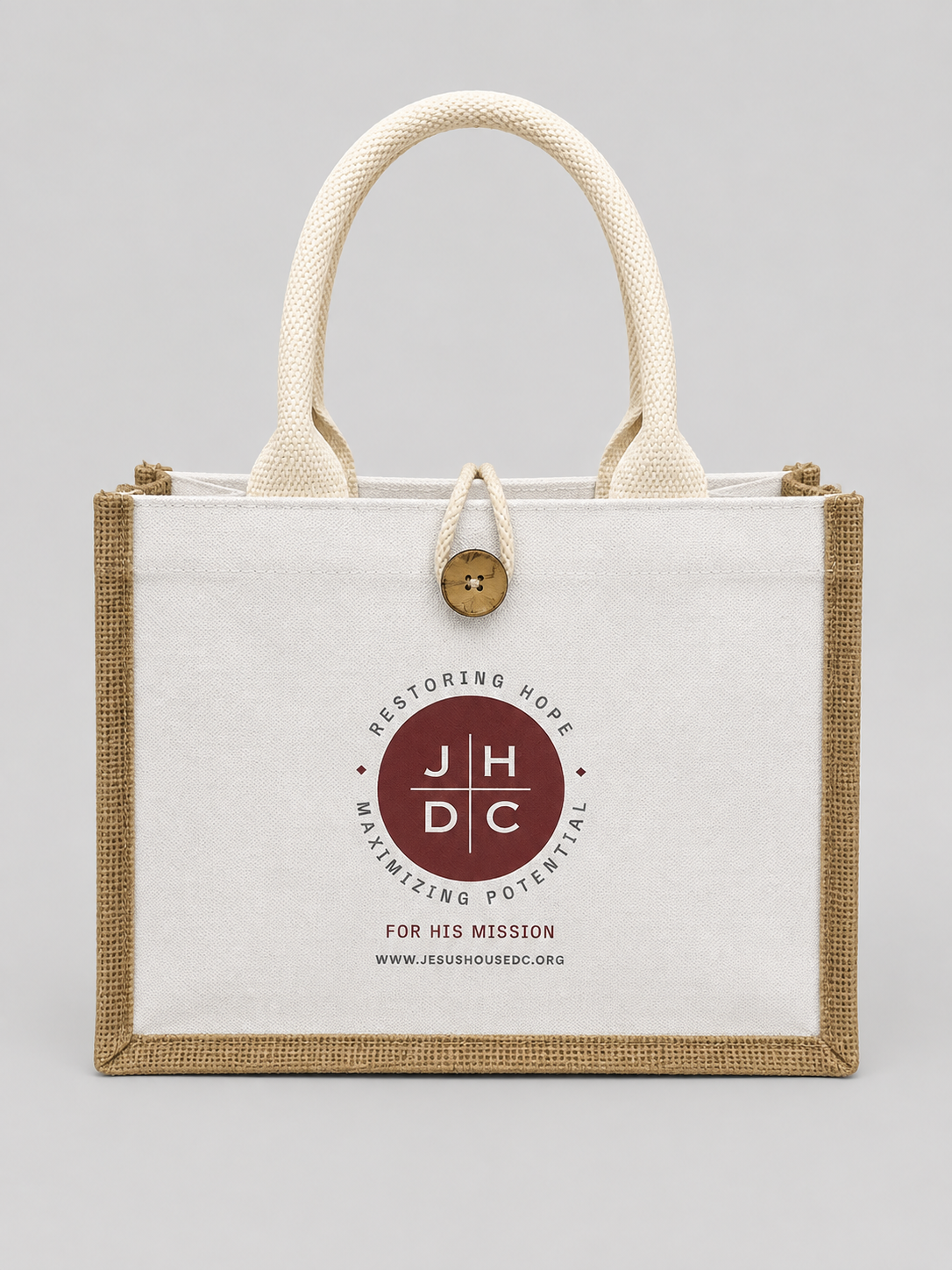 Canvas Panel Jute Tote Bag