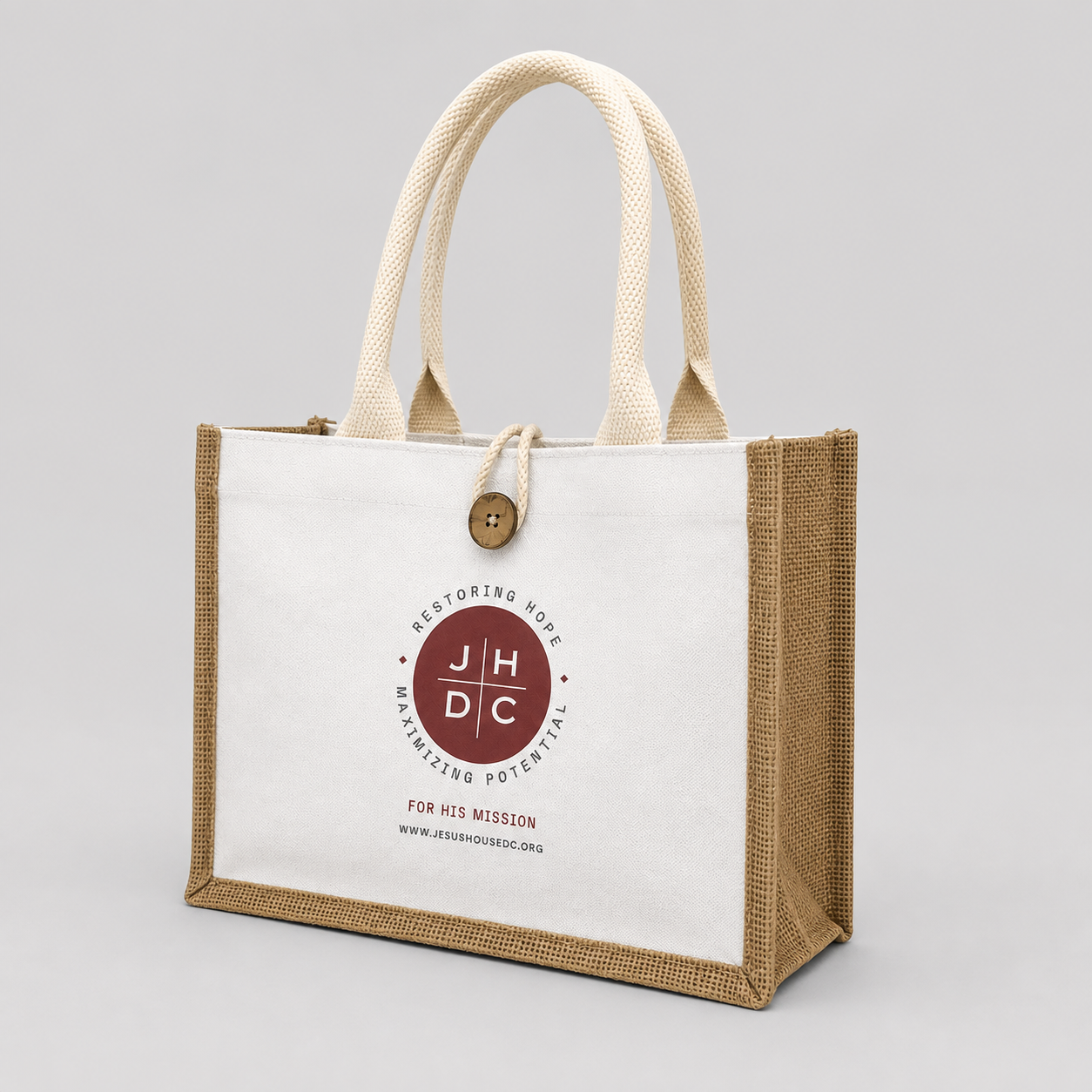 Canvas Panel Jute Tote Bag view 2