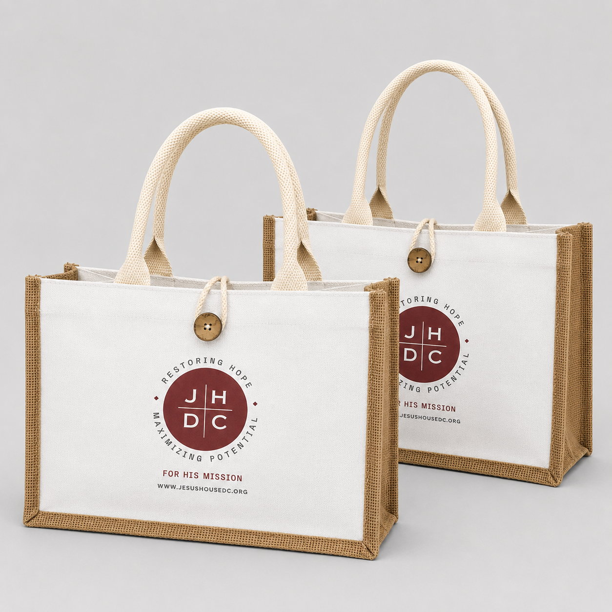 Canvas Panel Jute Tote Bag view 3