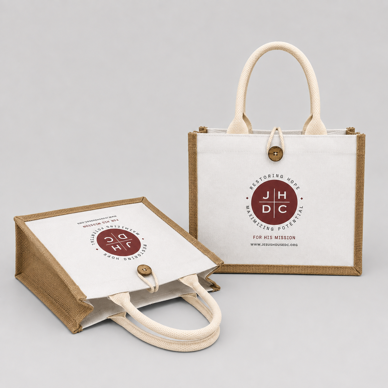 Canvas Panel Jute Tote Bag view 4