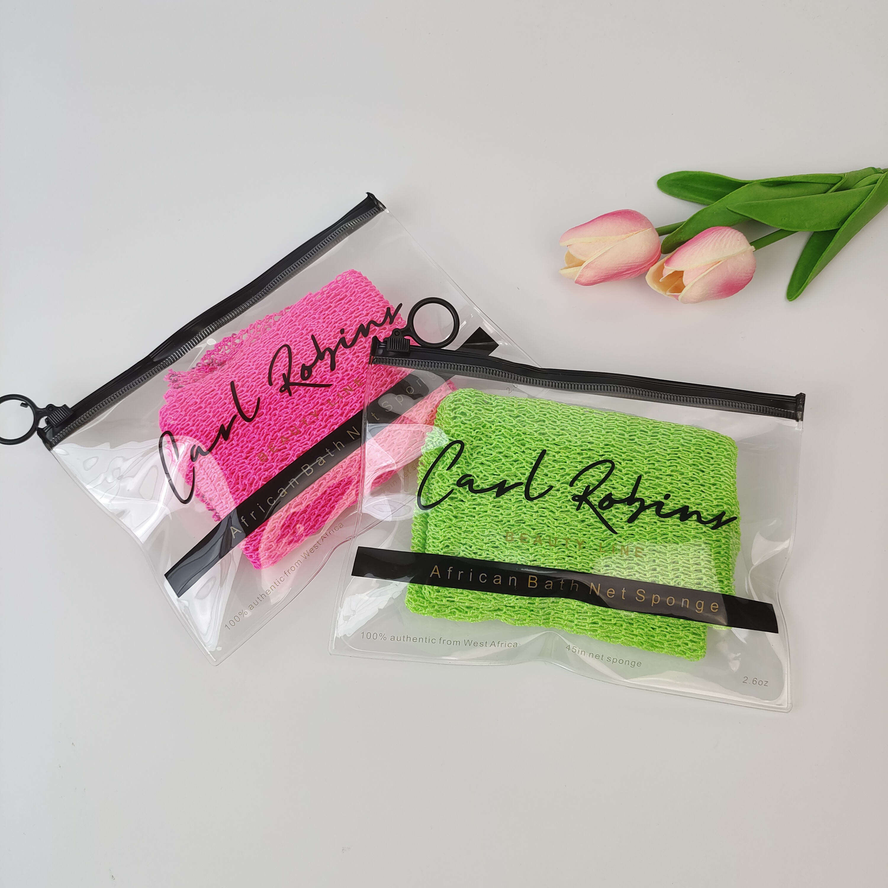 clear PVC zipper bag containing a bath sponge - view 4
