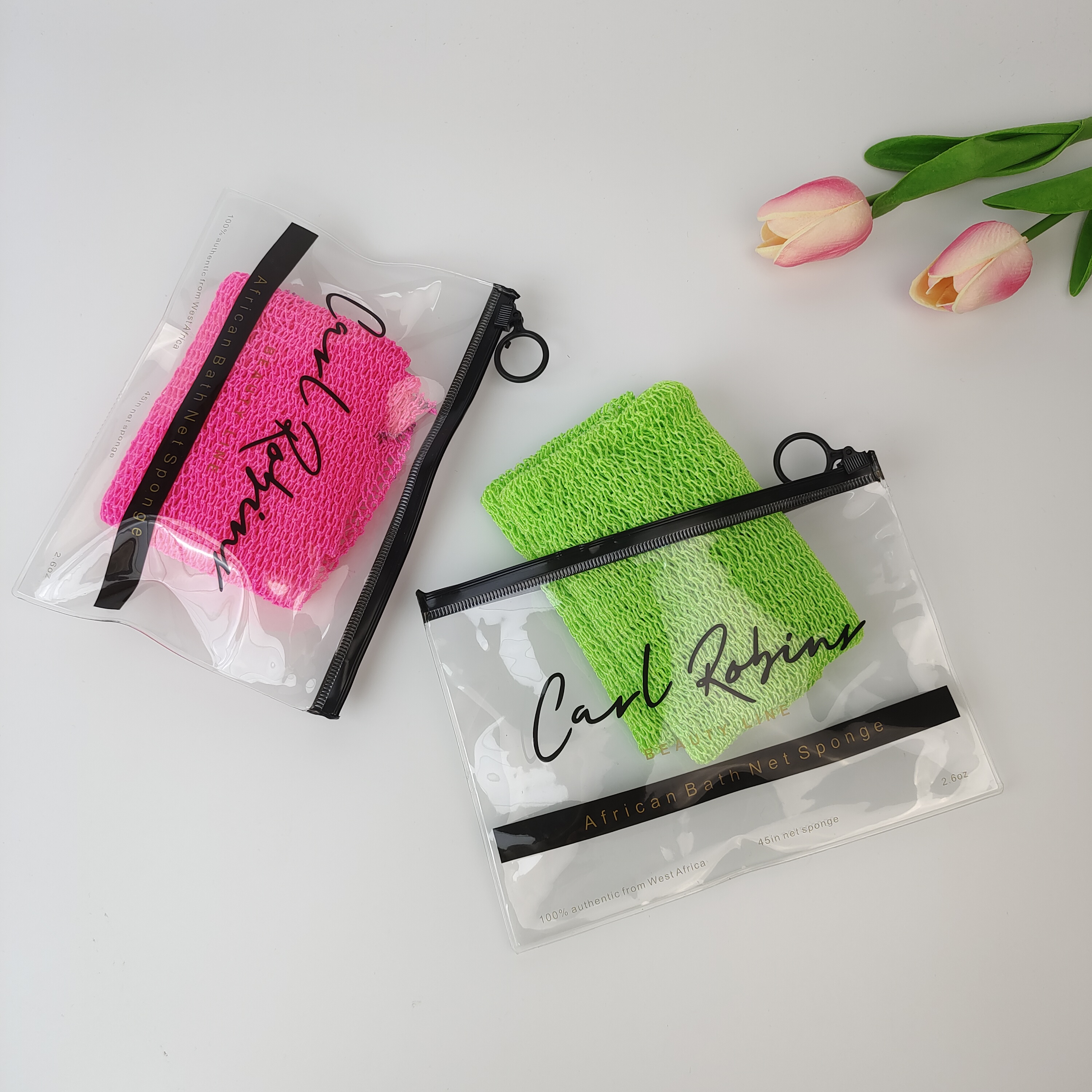 clear PVC zipper bag containing a bath sponge - view 5