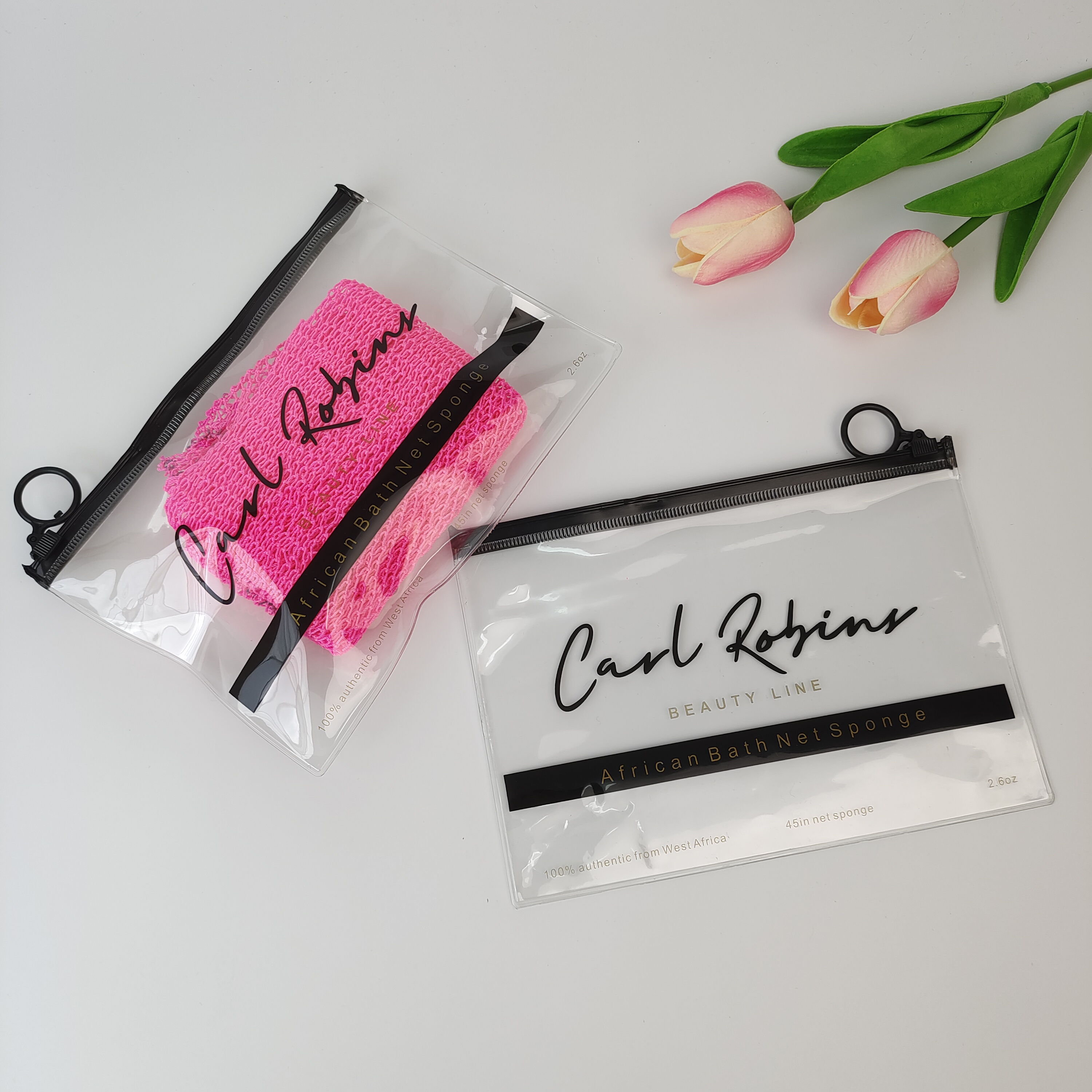 clear PVC zipper bag containing a bath sponge - view 6