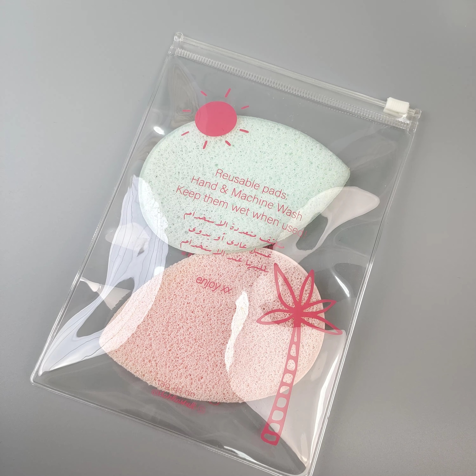 clear PVC slider pouch holding pink beauty sponges and accessories - view 5