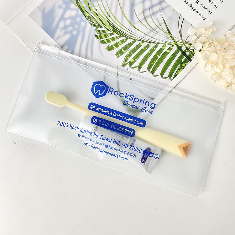 clear PVC dental toothbrush pouch with blue print and white slider - view 5