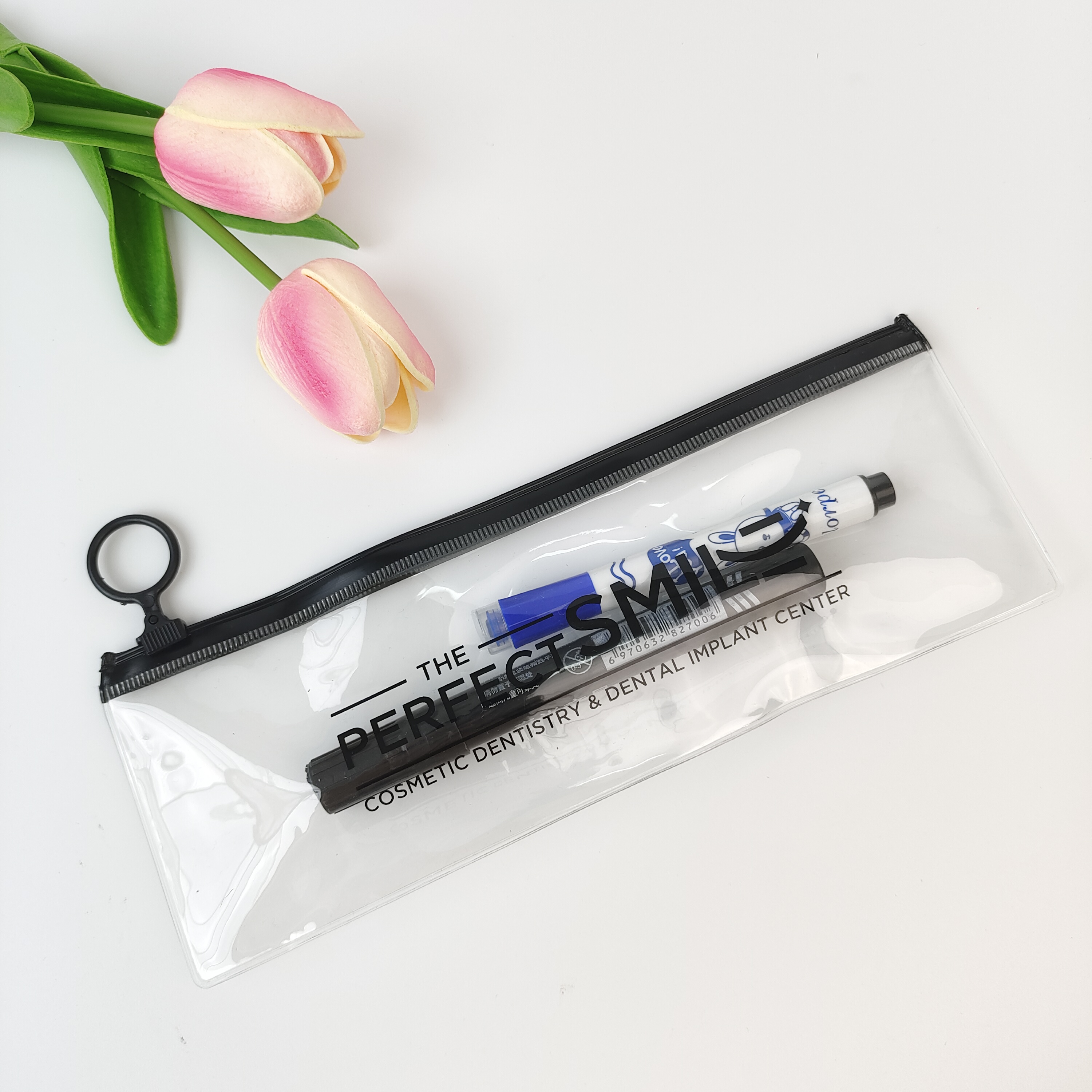 clear printed PVC zipper bag for dental care products
