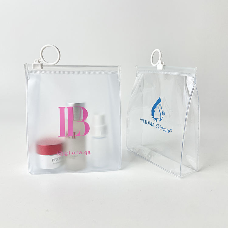 clear PVC cosmetic bag with side gusset and white ring pull zipper - view 5