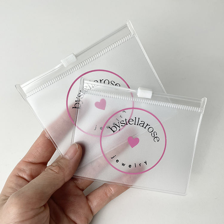 clear PVC watch strap pouch with black slider and printed branding - view 4