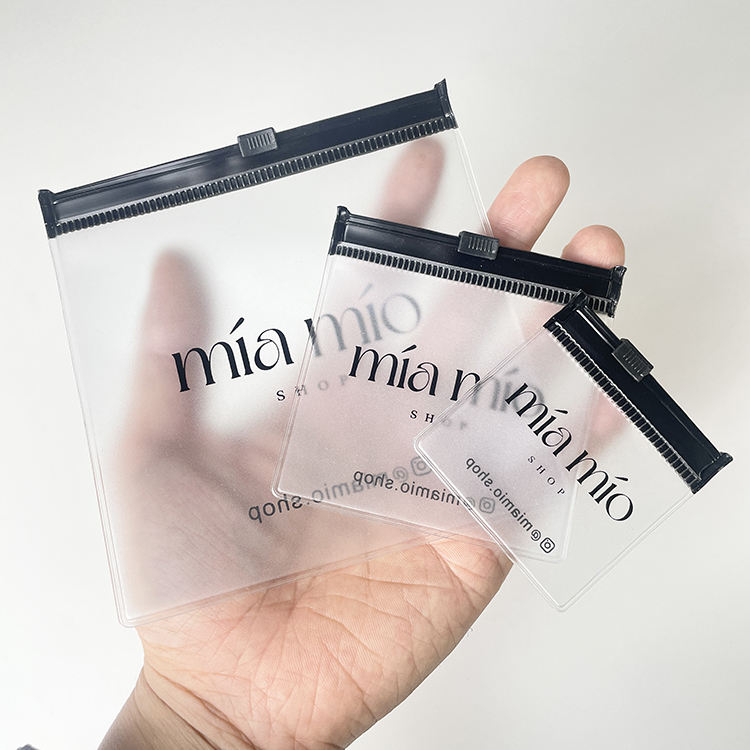 clear PVC watch strap pouch with black slider and printed branding - view 5