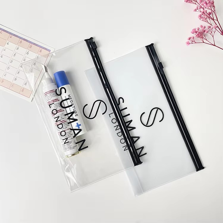 clear PVC watch strap pouch with black slider and printed branding - view 6